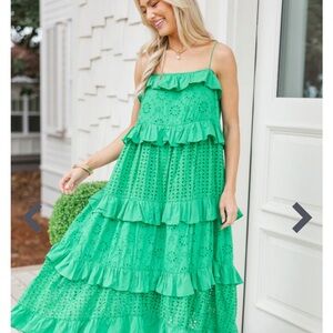 Green Eyelet Tiered Ruffle Maxi Dress